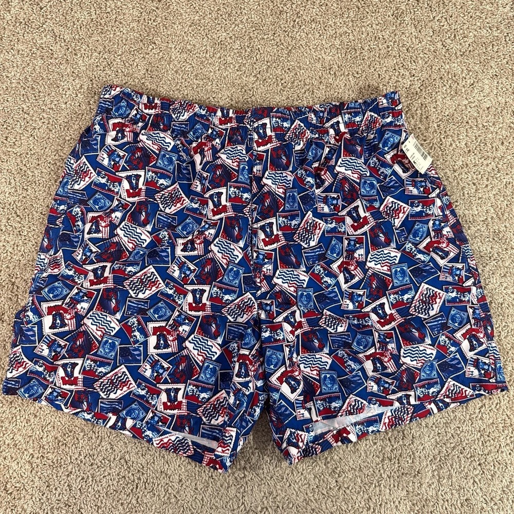 Islander Patriotic Swim Trunks Mens XL NWT USA Stamp Print Mesh Lined Shorts
